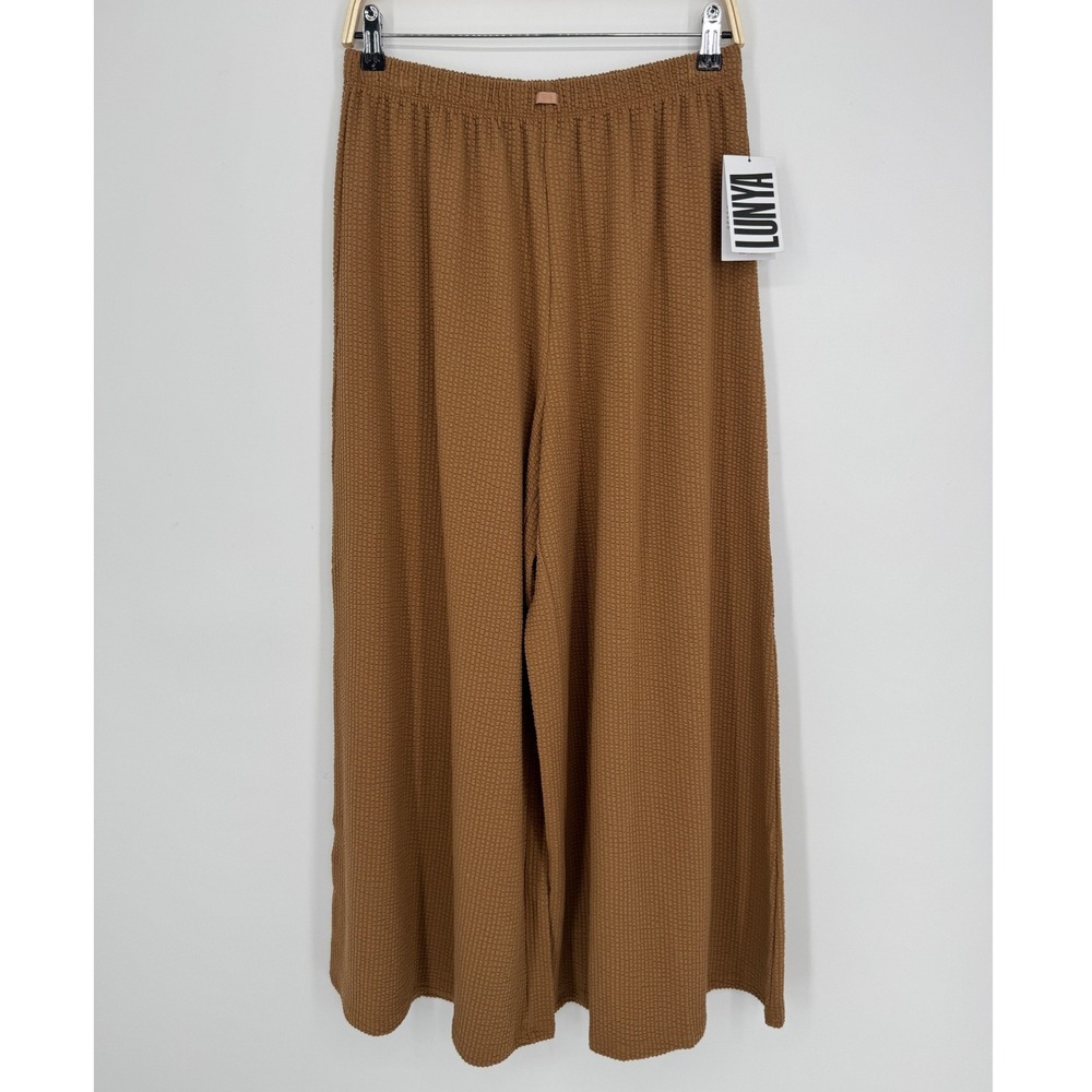 Lunya Organic Cotton Seersucker Drapey Wide Leg Pant Medium Brown Loungewear - Picture 2 of 11